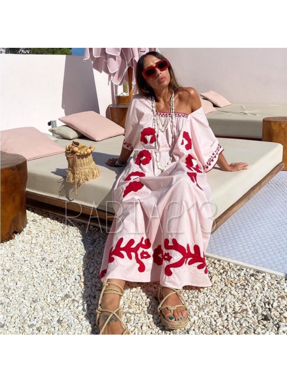 Zara Pink Maxi Dress with Red Appliqué - Picture 9 of 9